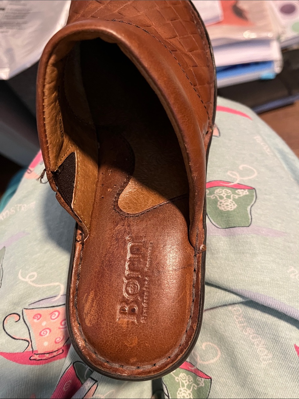 Born Designer Brown Woven Leather Slip-On Clogs size 6 - Picture 7 of 13